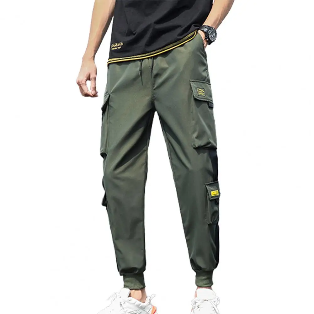 

New Cargo Pants Multiple Pockets Loose Leisure Male Men Solid Color Hip Hop Style Drawstring Elastic Waist Pants Men Streetwear