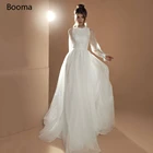 Женское свадебное платье в горошек Booma, элегантное Тюлевое платье с длинными прозрачными рукавами и высоким воротником, кружевной топ на пуговицах, свадебные платья а-силуэта
