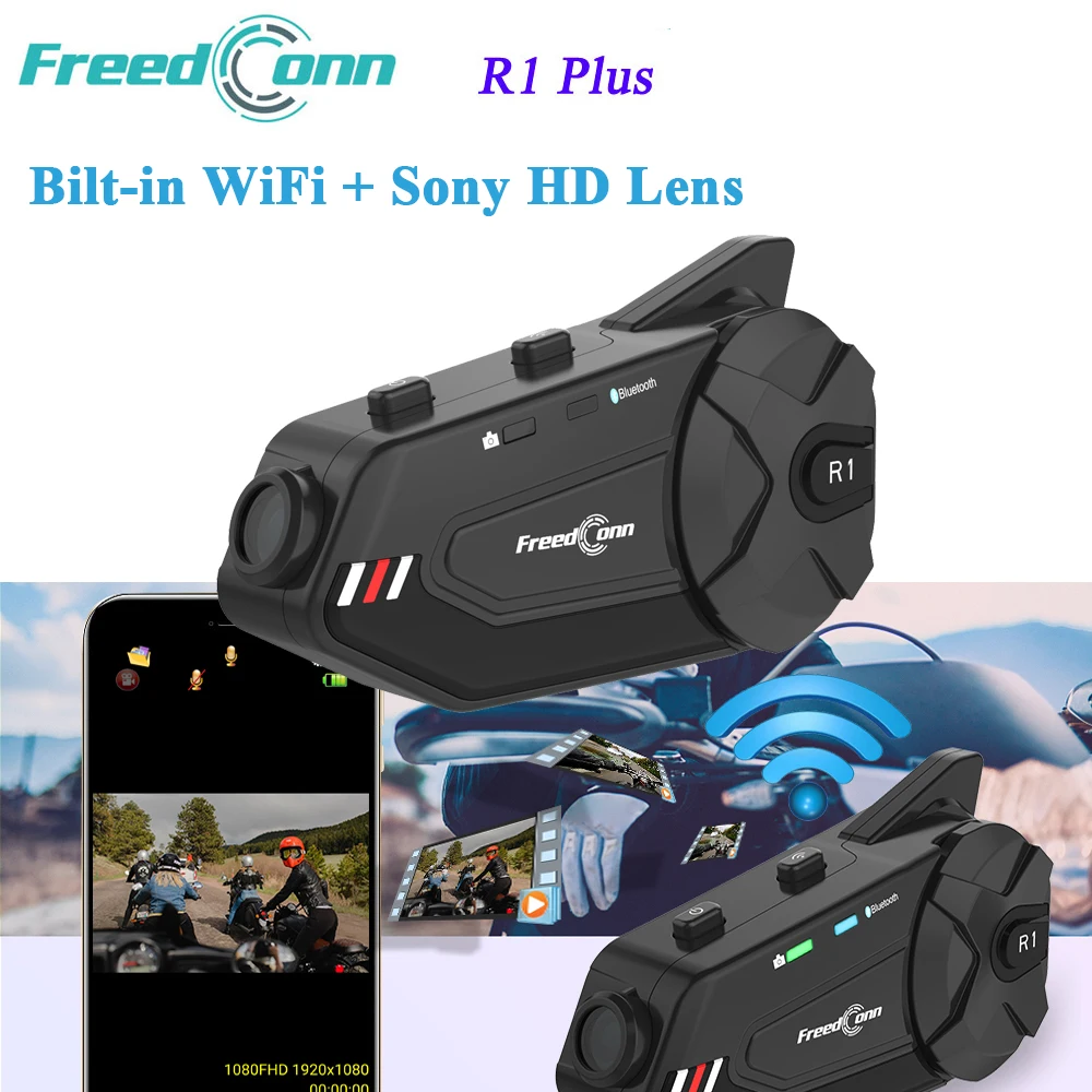Мотогарнитура на шлем Freedconn R1 Plus Group 6 Riders Bluetooth FM радио Wi Fi видеорегистратор Sony 1080P