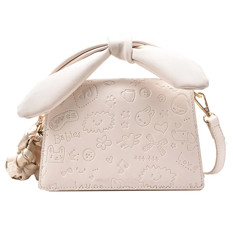 

Printing Designer PU Leather Small Crossbody Bag 2021 Fashion New High-quality Lady Vintage Bow Shoulder Handbag