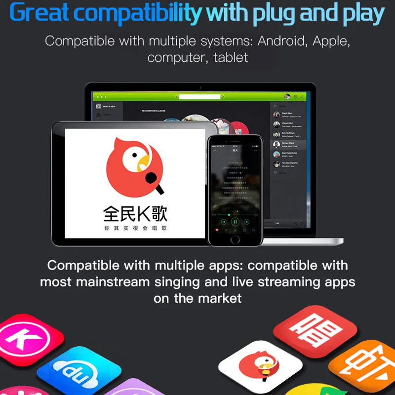 

ZK50 Microphone Karaoke Phone Online Live Video Condenser Microphone Sing Recording For Mobile Phone Computer Support 6 Voice