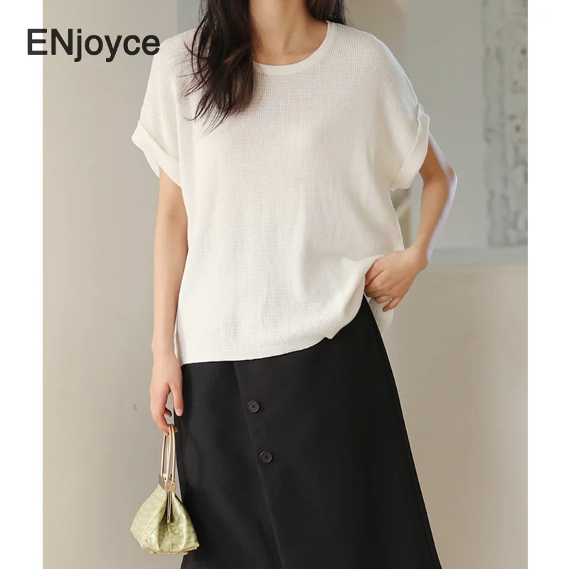 

2021 Summer Fashion Knitted T-shirt Pullover Women Japan Style Loose Casual Batwing Sleeve Thin Sweater tshirt Vintage Tops