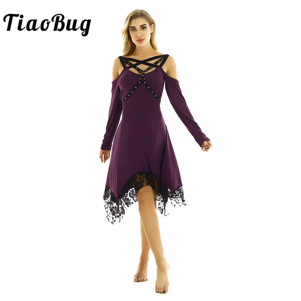 Женское платье с открытыми плечами TiaoBug винтажное готическое однотонное