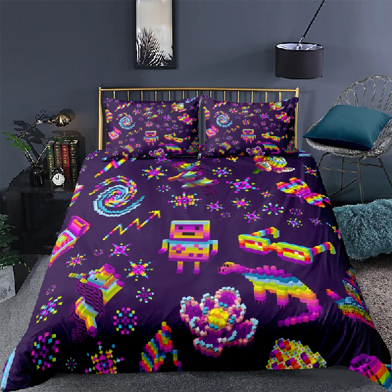 

Bedding Set 3D Building Block Pattern Duvet Cover Kid Boys Bedroom Cartoon Unicorn Quilt Covers With Pillowcase Twin/Queen/King