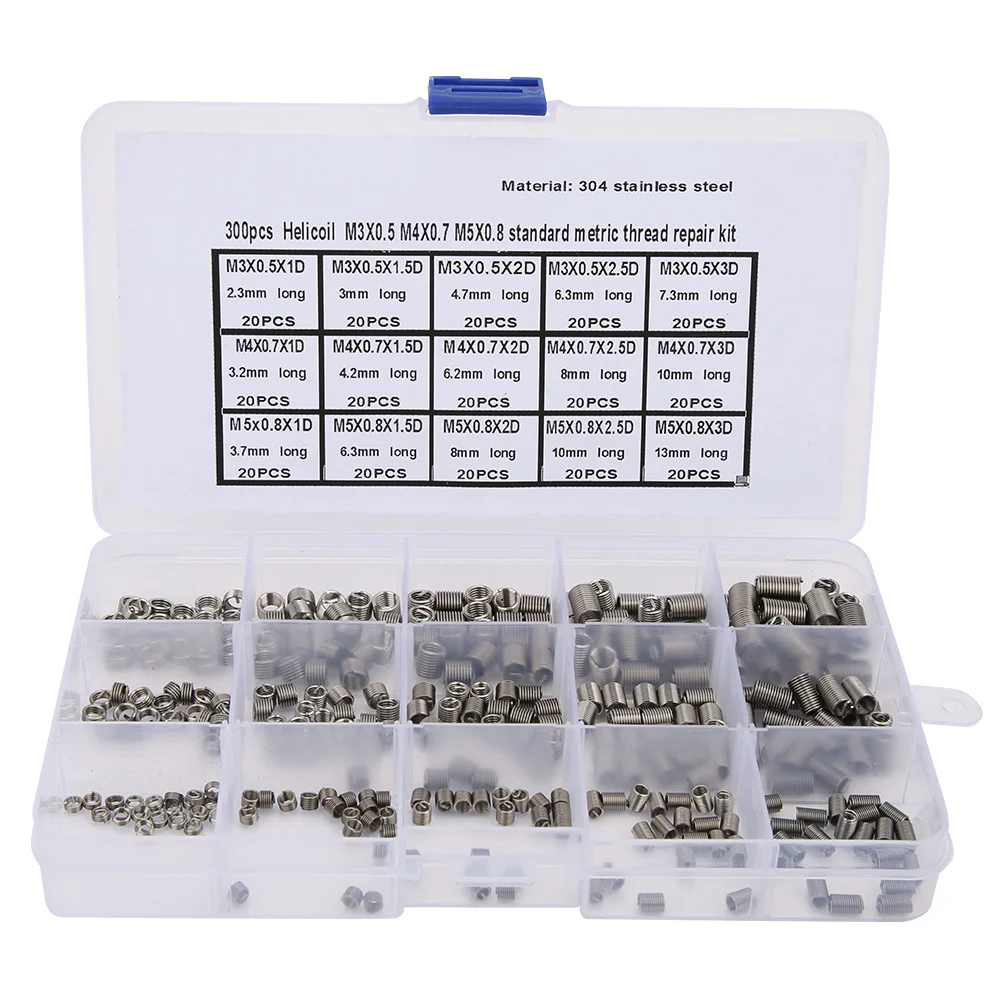 

300Pcs Threaded Insert Stainless Steel Thread Repairing Tool M3x0.5 M4x0.7 M5x0.8