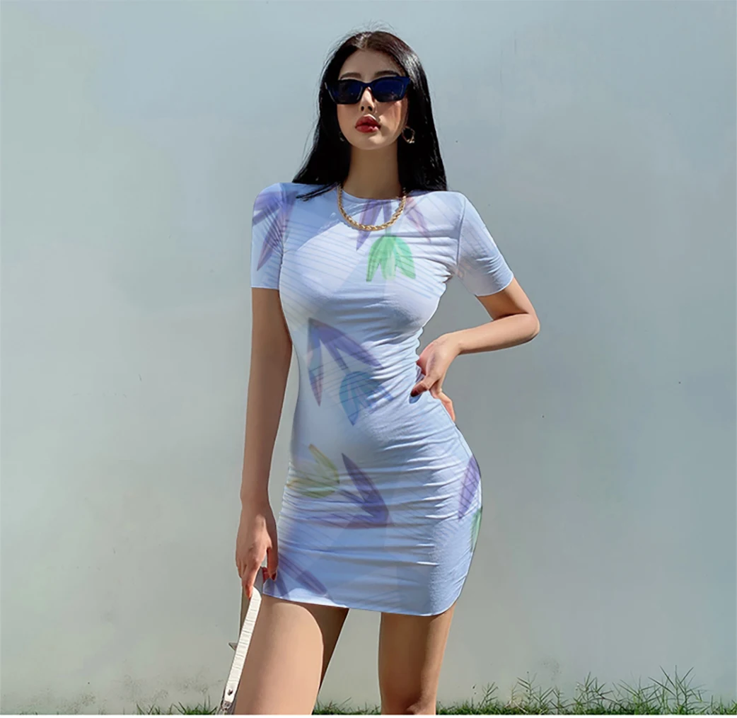 

Summer fashion youth printing/printing/O-neck elegant dress 2022 new girl short-sleeved dress women's clothing
