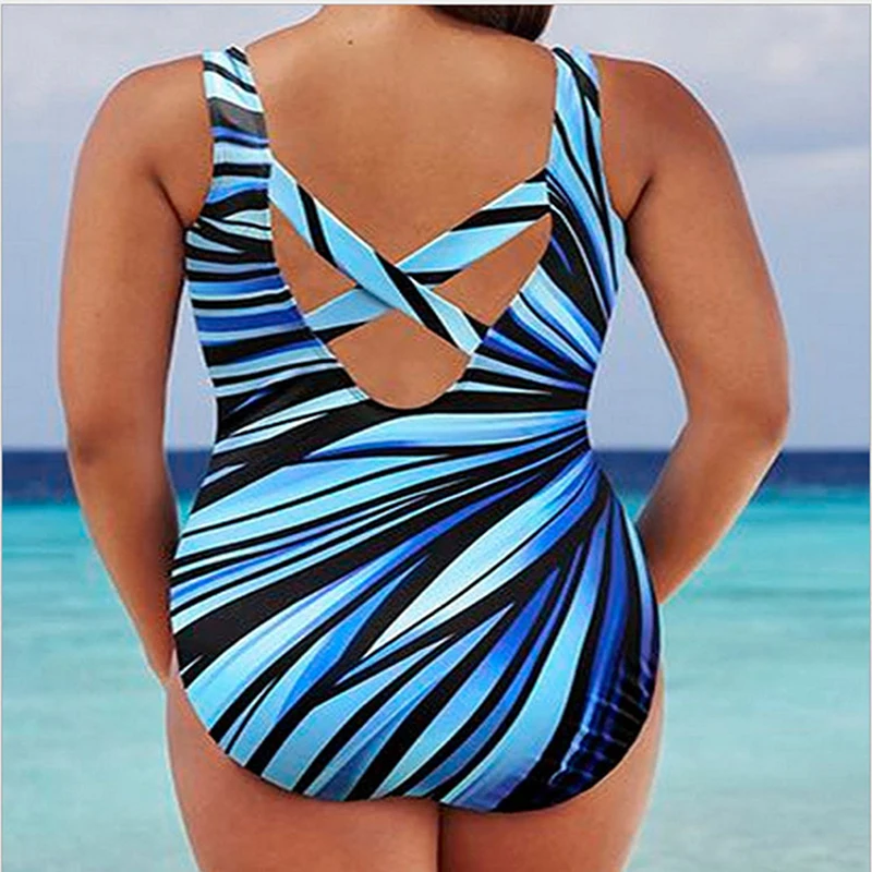 

Plus Size Bademode Frauen Striped Print Badeanzug Bikini Ein Stck Badeanzu Monokini Schwimmen Anzug Bikinis Sets