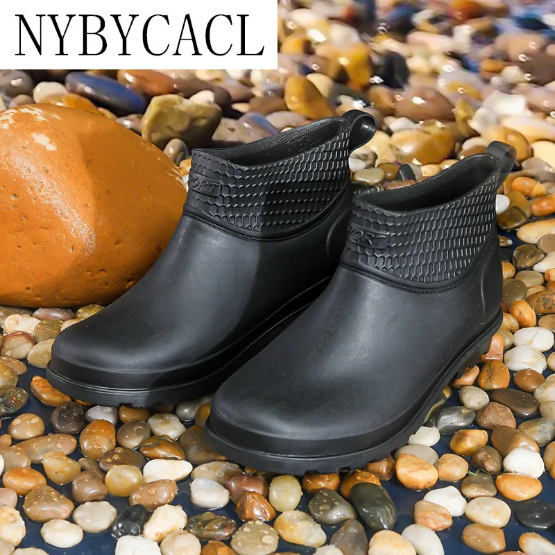 

Men Thick Heel Warm Rainboots Safety Work Water Shoes Autumn Winter Non-Slip Waterproof Ankle men's rubber boots Fishing 2021
