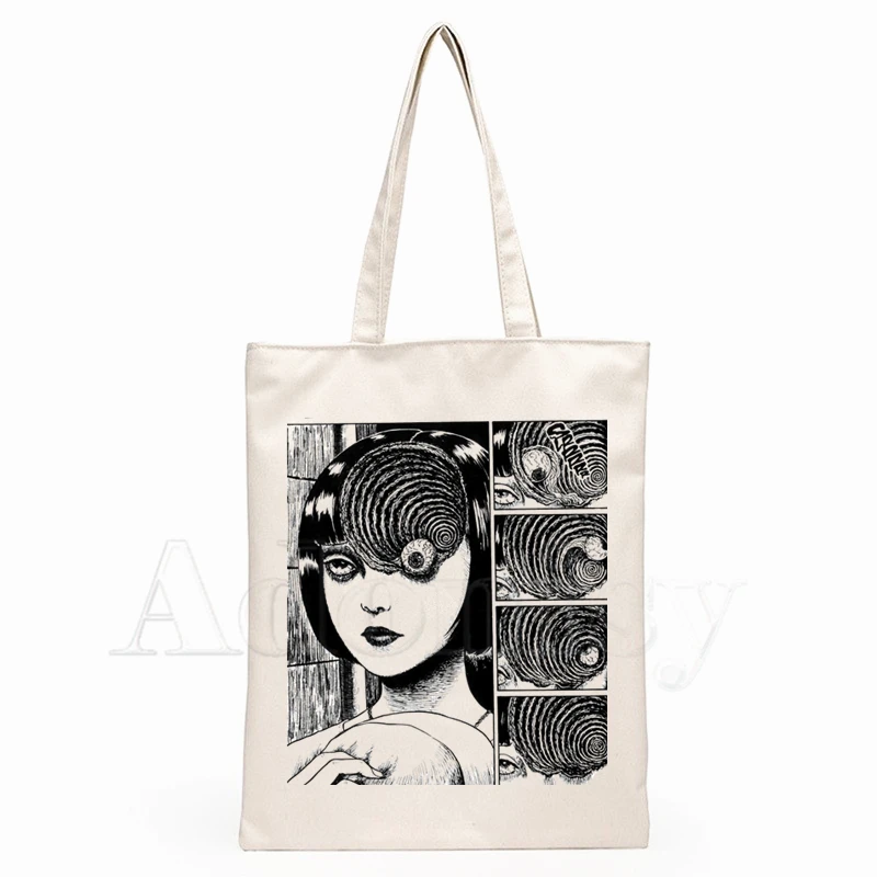 Junji Ito Fashion Canvas Bag Women Girls Simple Large Capacity Storage Handbag Shoulder Tote Reusable Student Bookbag | Багаж и сумки