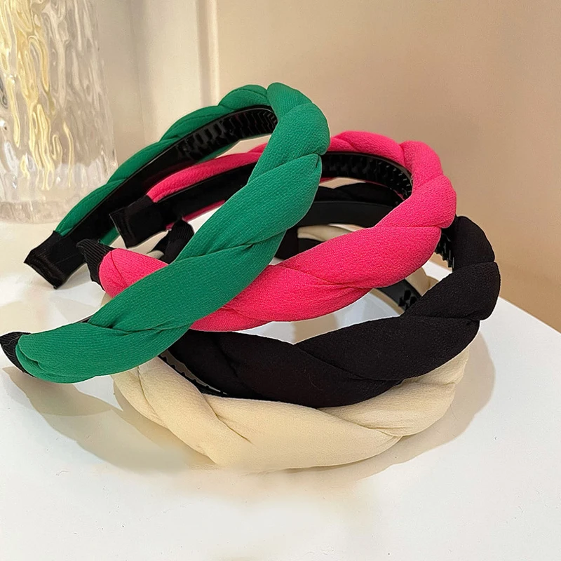 

Pure Color Padded Braids Headbands For Women Girls Stylish Twisted Headband Hairpin Korean Style Elegant Super Fairy Headband