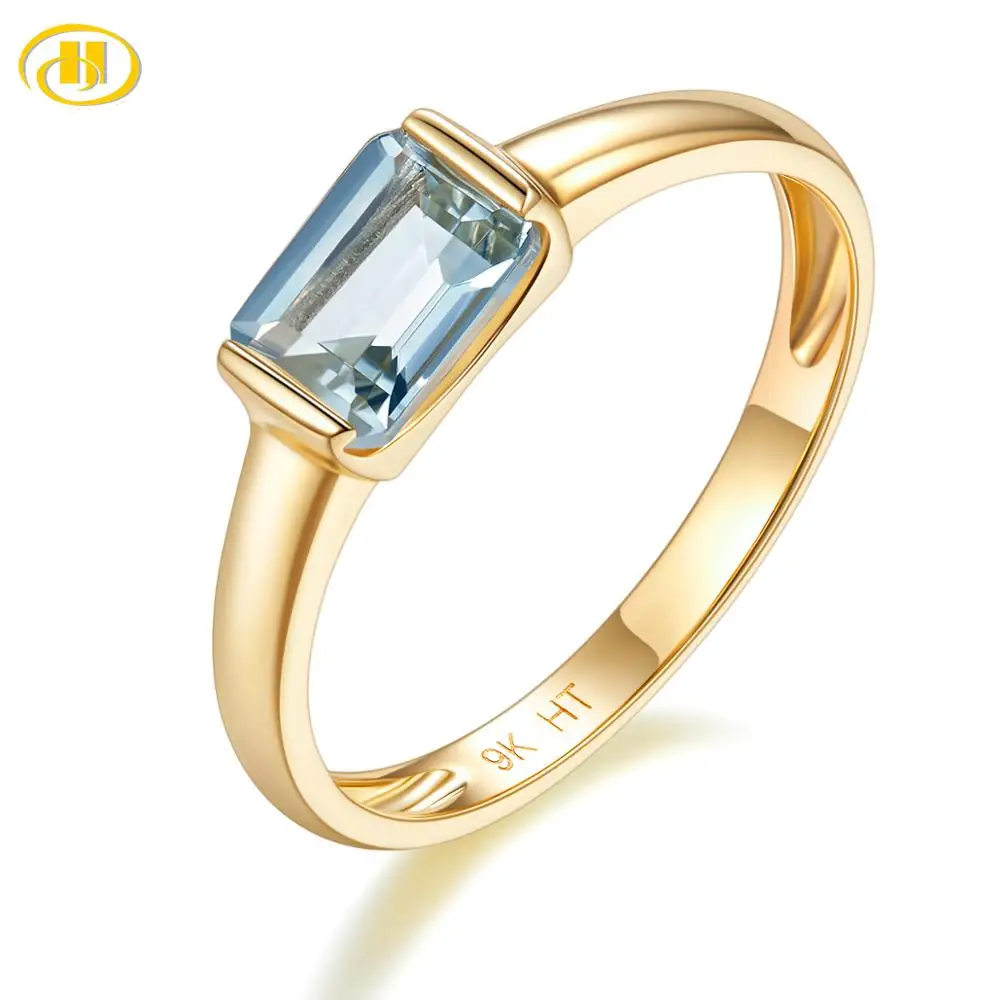 Hutang 9K массивная, желтая, Золотая обручальное кольцо 0.8ct натуральные аквамариновые кольца изысканные свадебные драгоценные камни ювелирные изделия для женщин подарок