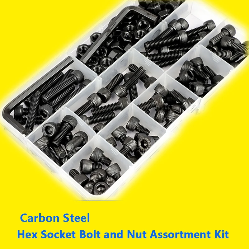

hex hexagon socket head cap screw nut Set 12.9 grade carbon steel m2 m2.5 m3 m4 m5 m6 screw set bolt and nut assortment kit