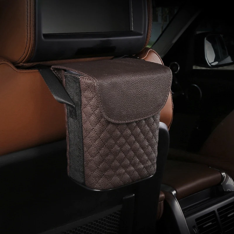 

Car Backseat Hanging Trash Pockets Leather Organizers Multi-Functional Portable Rubbish Waste Storage Box