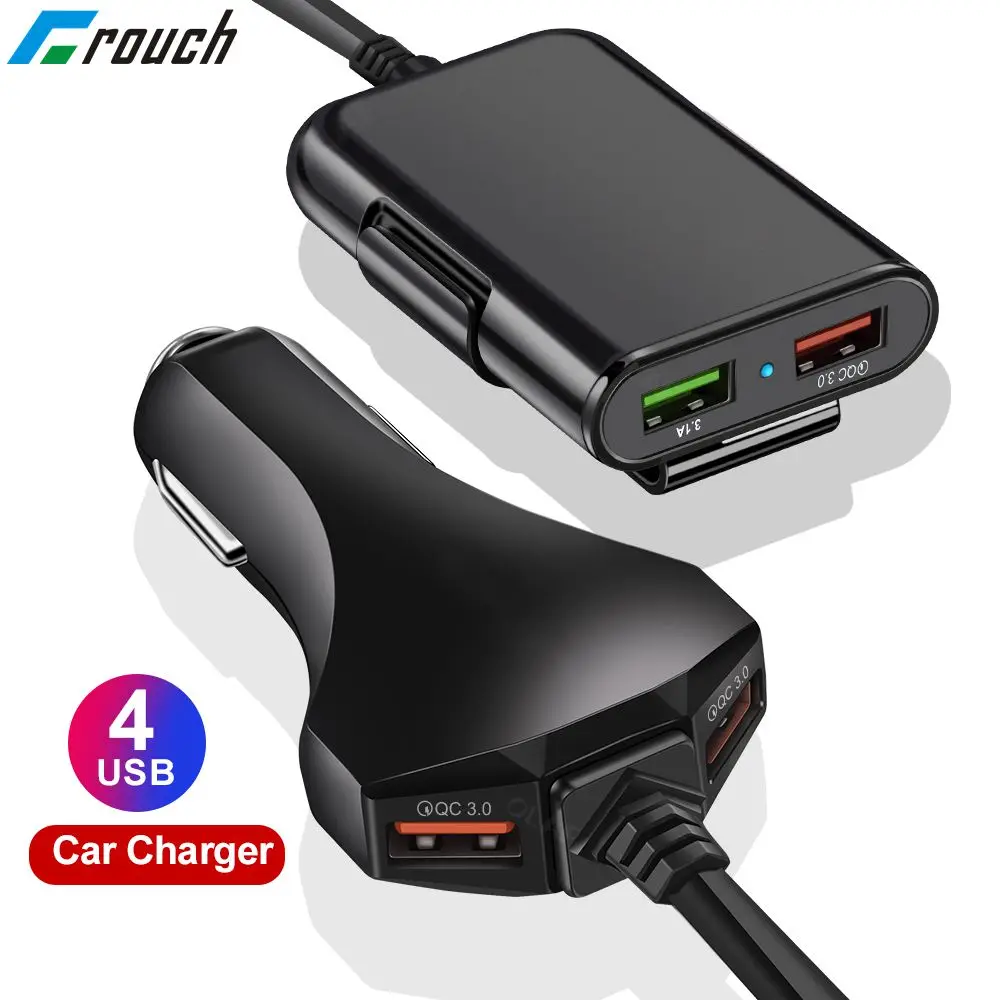 Crouch 60 Вт QC 3,0 4 USB Автомобильное зарядное устройство, адаптер для переднего заднего сиденья, портативное зарядное устройство для быстрой зарядки 3,0, автомобильное USB зарядное устройство для iPhone, samsung, Xiaomi