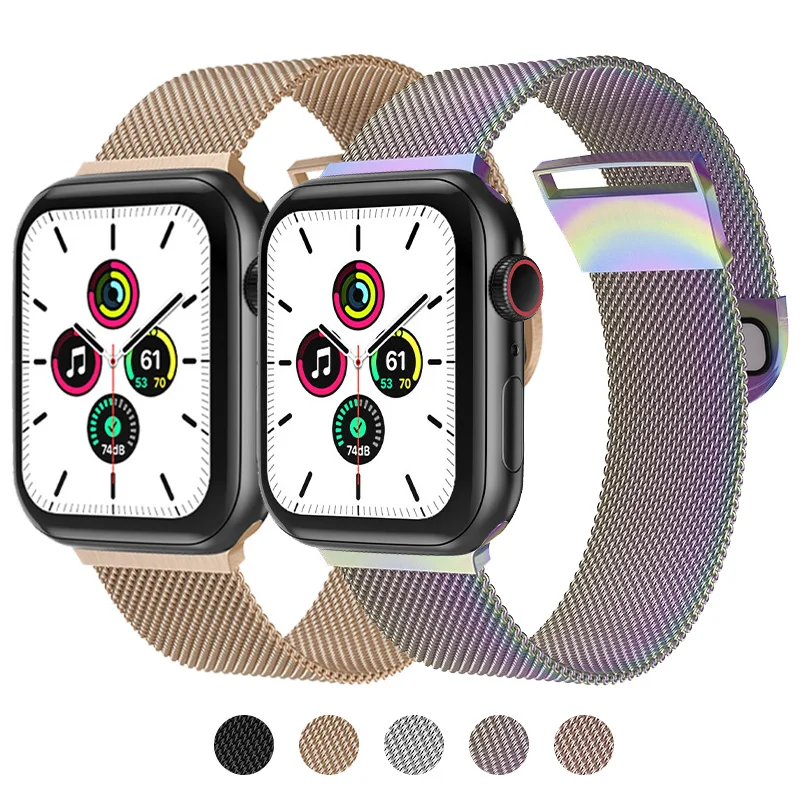 

Metal Milanese band For Apple watch Band 44mm 40mm 42mm 38mm Stainless steel correa Bracelet iWatch serie 3 4 5 6 se 7 Slim Meta