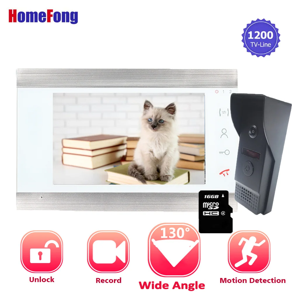 [Широкоугольный] видеодомофон homefong 7 дюймов дверной звонок домофон с 1 монитором