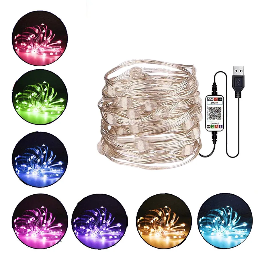 

5/10/20M Christmas Tree Decoration Fairy Light Bluetooth APP LED String Lights USB Smart Copper Wire Garland Light For New Year