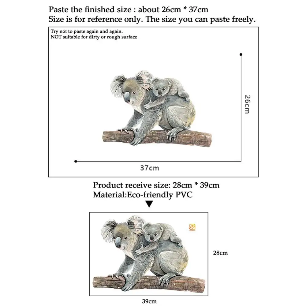 Милая Наклейка на стену с изображением медведя коалы украшение для дома декор