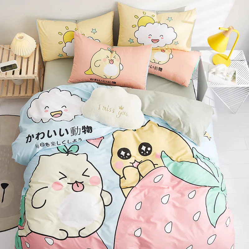 

3/4 шт./комплект, Детская Хлопковая простыня с рисунком кошки и клубники