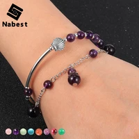 korean women girls natural stone bracelets crystal weathered onyx labradorite beads charm 2 layers knot fashion jewelry gifts