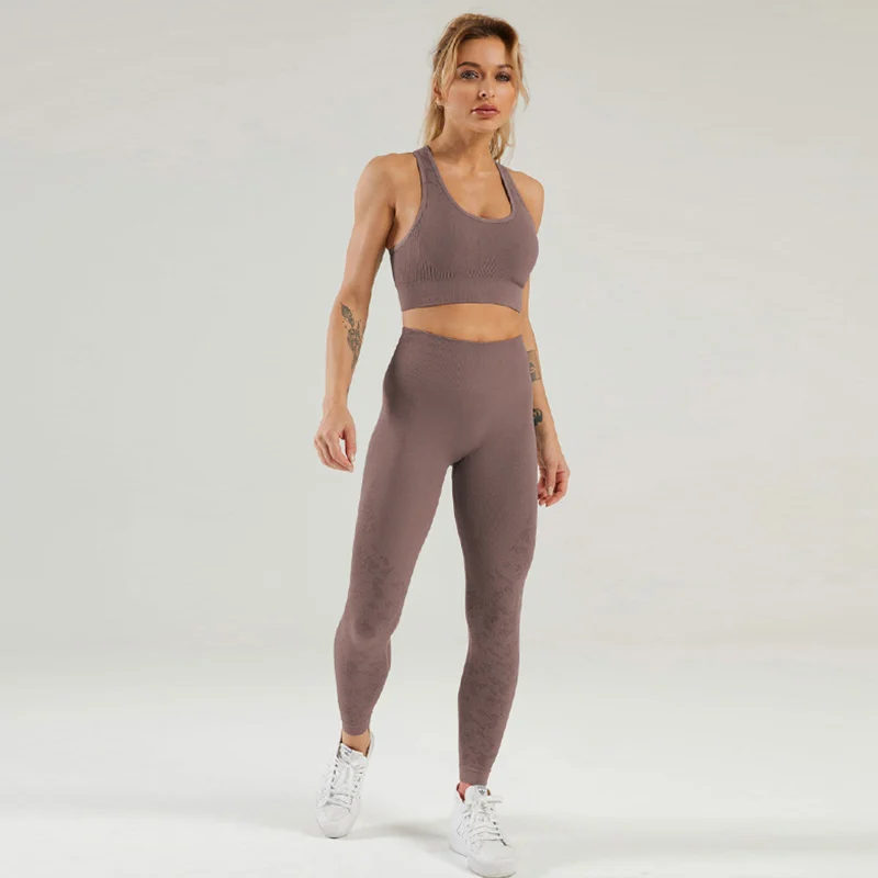 

Women's Tracksuit Sport Outfit For Woman Sportswear Yoga Set Floral Pattern Seamless Fitness Trouser Suits Bra Two Piece Set
