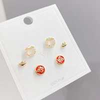 korean multi pair set earrings silver plated elegant three pairs of zircon jewelry gift