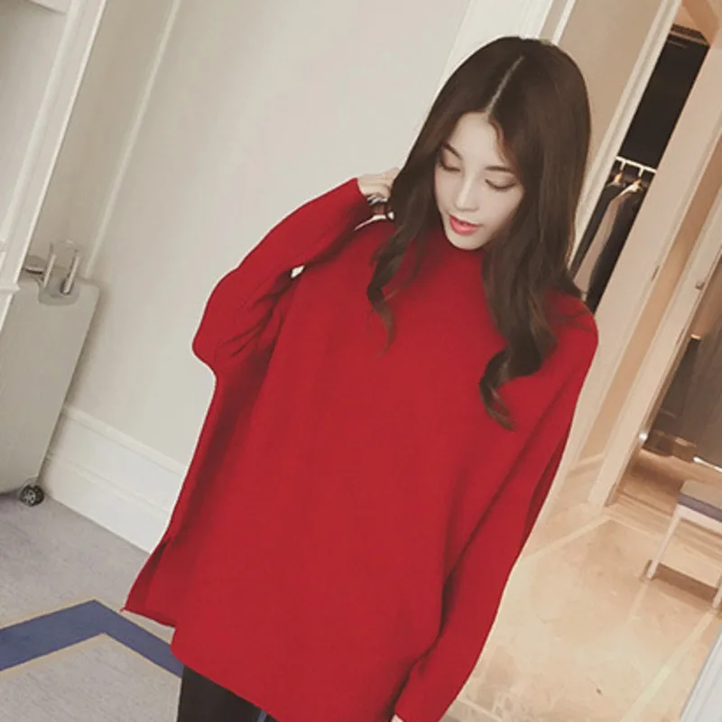 

LANMREM 2021 New Summer Autumn Fashion Tide Red Turtleneck Batwing Sleeve Loose Loose All-match Woman Sweater SA851