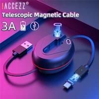 accezz 3 in 1 retractable magnetic cable 3a fast charging magnet charger micro usb type c 8 pin for iphone 13 xiaomi data wire