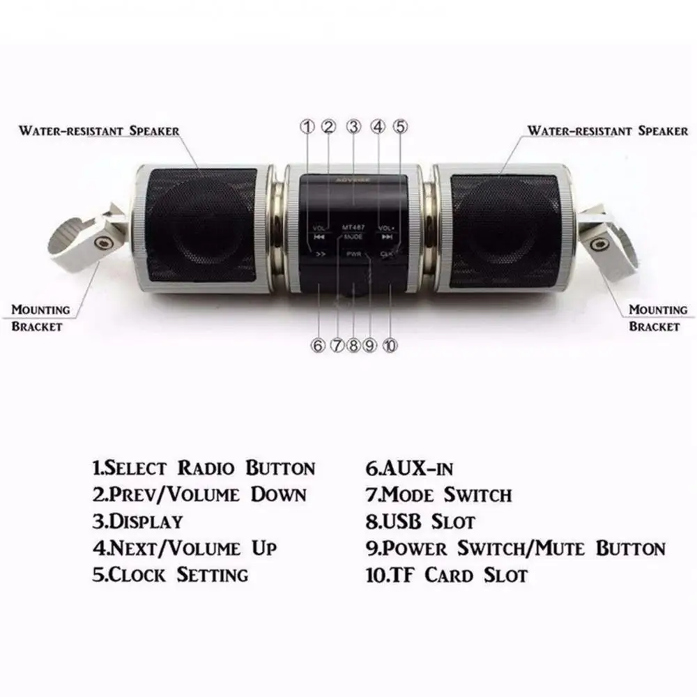 Bluetooth Колонка для мотоцикла V2.1 + EDR водостойкая FM радио AUX USB TF|Аудио мотоцикла| |