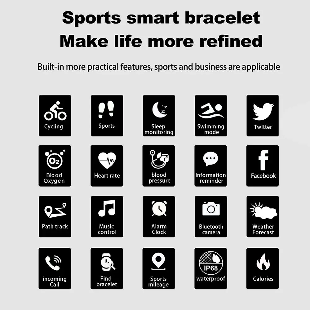 

Smart Fitness Bracelet Men Color Screen IP68 Waterproof Blood Pressure Heart Rate Monitor Wristband for Android IOS pk ID107