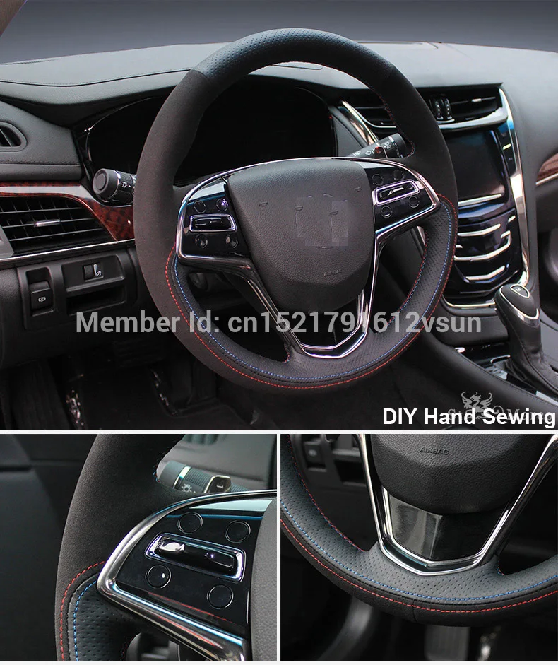 Чехол на руль для Cadillac CTS высококачественный прошитый вручную нескользящий