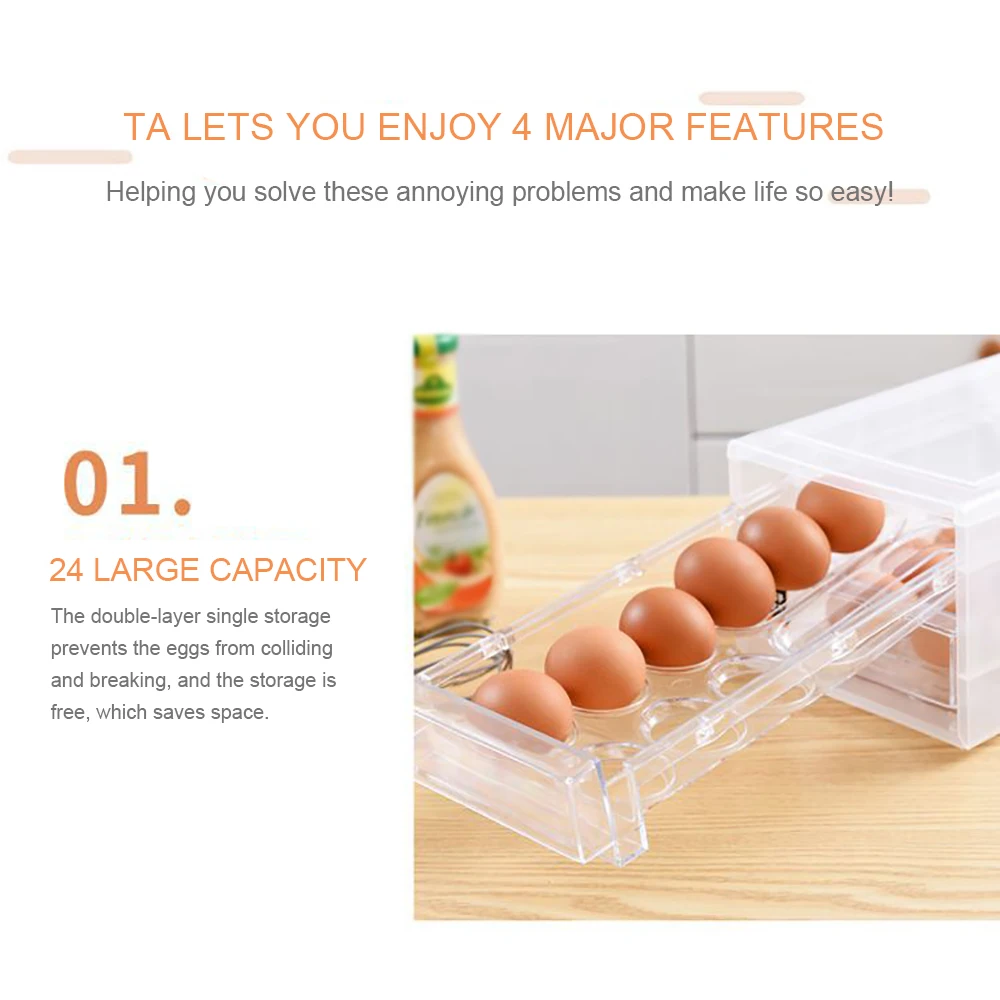 

24 Grids Convenient Egg Food Storage Box Kitchen Refrigerator Anti-Collision Tray Container Accessories Supplies Cases
