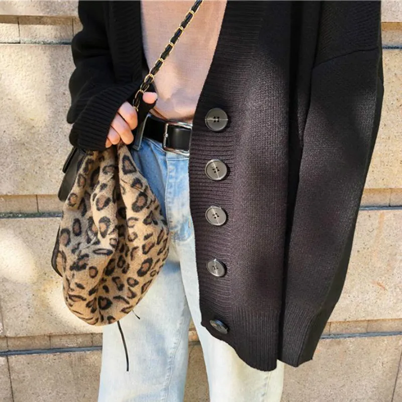 

Cardigan Women Solid Single Breasted V-neck Leisure Loose Plus Size 2XL Knitted Elegant Outwear Korean Style Sweaters Womens New