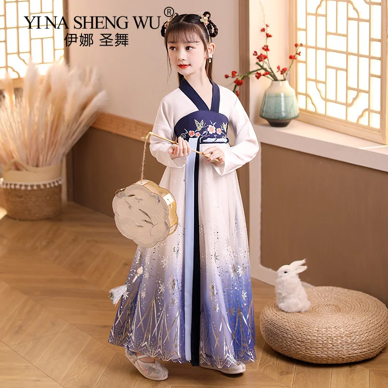 Детская Hanfu летнее китайское платье Ципао с рисунком Древняя китайская