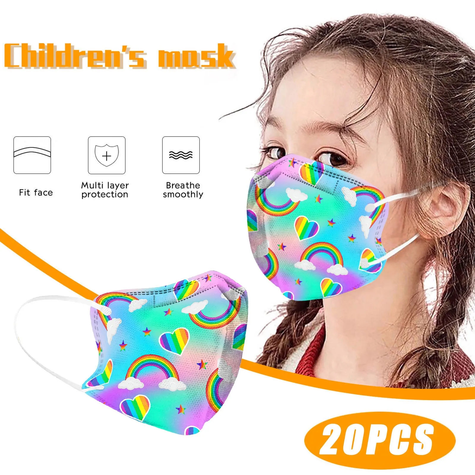 

2-10 Years Old 5-Layer Kids Children Cute Prinetd Breathable Face Mask Reusable Proetctive Halloween Cosplay Dress Masque