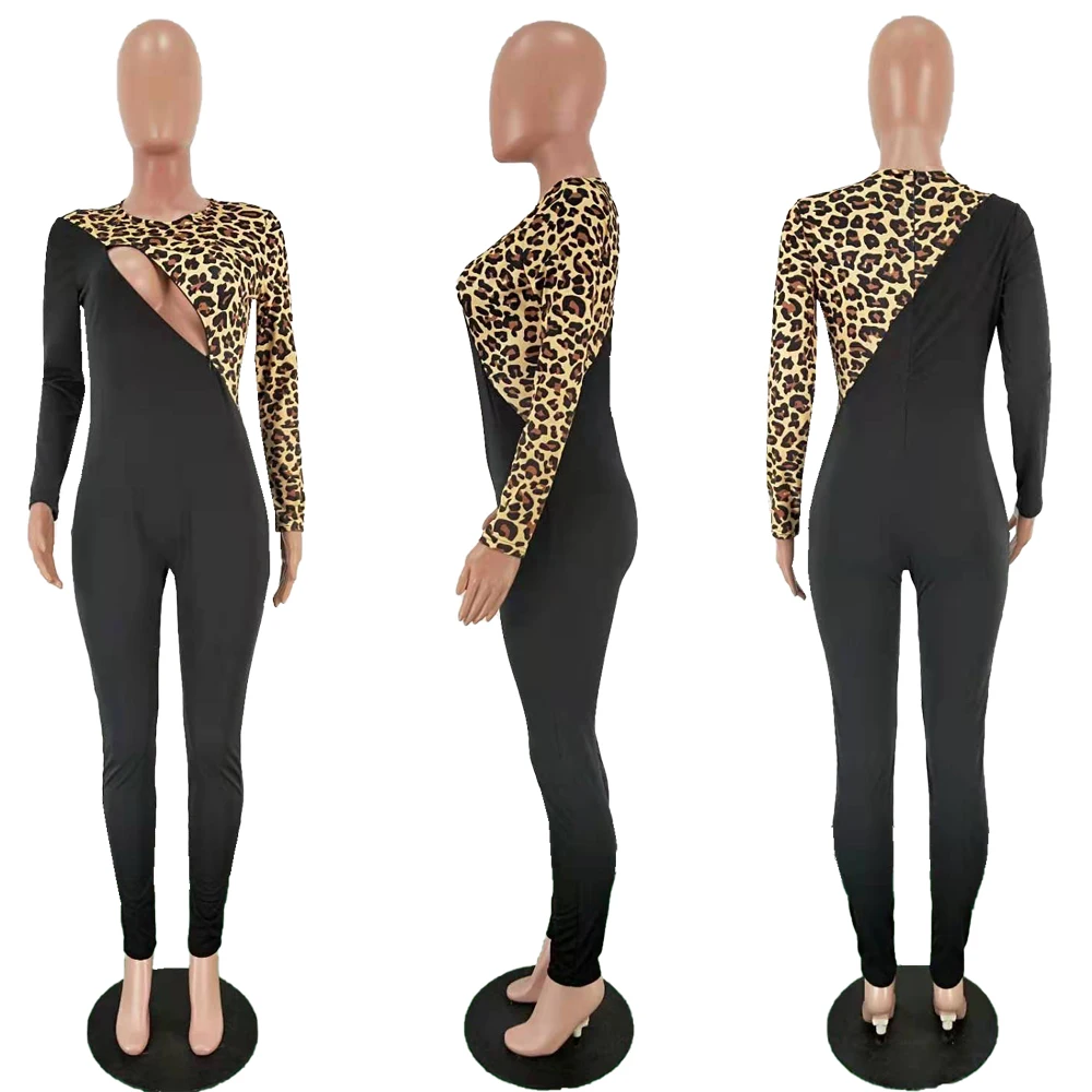 Winter Women Spring Jumpsuits Leopard Patchwork Zipper Full Sleeve Outfits Sexy Rompers Club Night Party Sporty One Piece GL8097 |