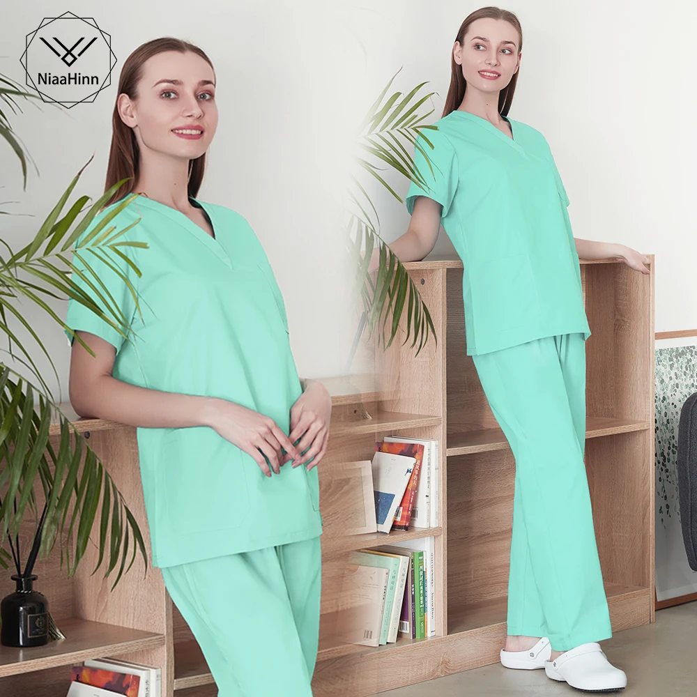 

Niaahinn High-quality Medical Uniform Unisex V-neck Overalls Clinic Nurse Hospital Doctor Care Suit Beauty Salon Scrubs Clothes