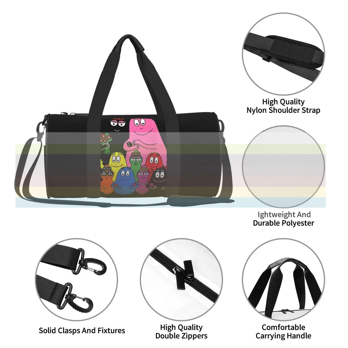 

CafePress Barbapapa Family , universal travel sports fitness shoulder bag. Nylon portable outdoor sports bag.