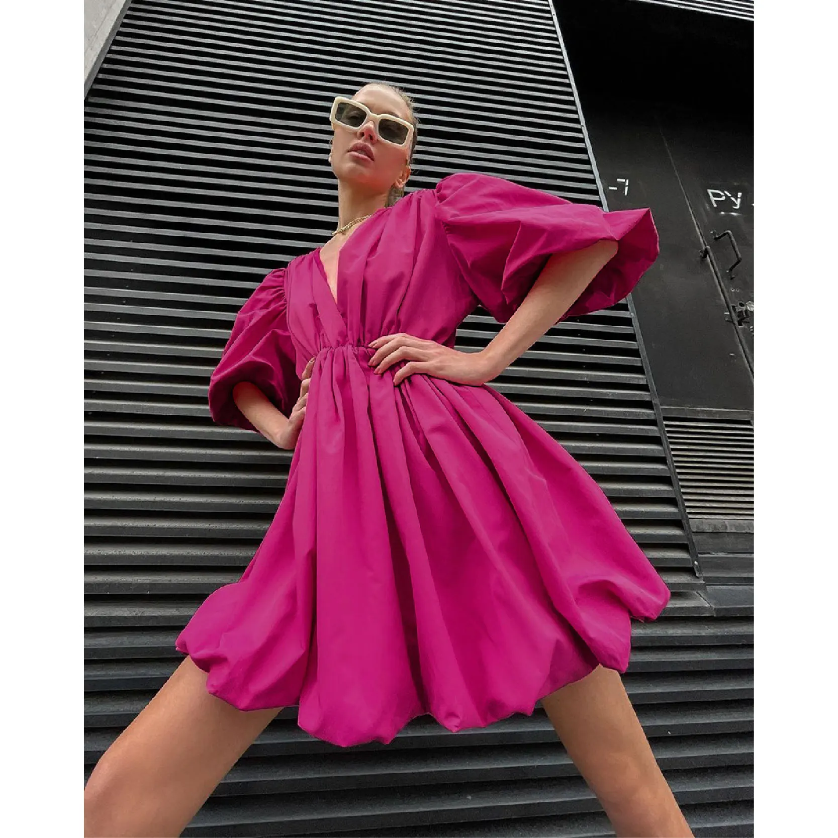 

Ladies Dress Sexy Slim High Waist Irregular Pullover V-Neck Puff Sleeves Elegant Prom Daily Ritual Temperament Commute Vestidos