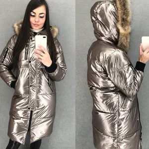 Женская куртка с меховым капюшоном FORERUN, зимняя длинная, глянцевая, куртки-пузырь утепленная парка, парка на каждый день, 2021