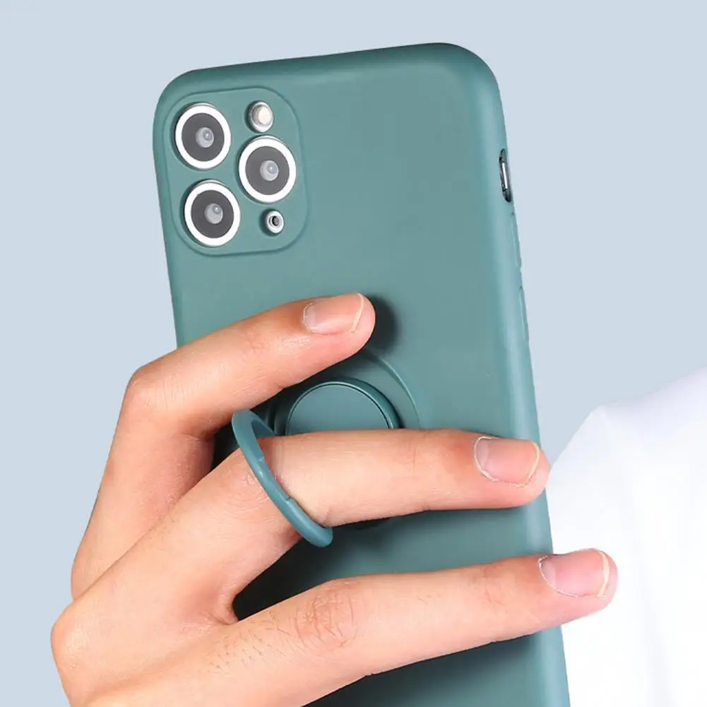

Soft Liquid Silicone Case For IPhone 11 Phone Cover With Ring Holder Stand
