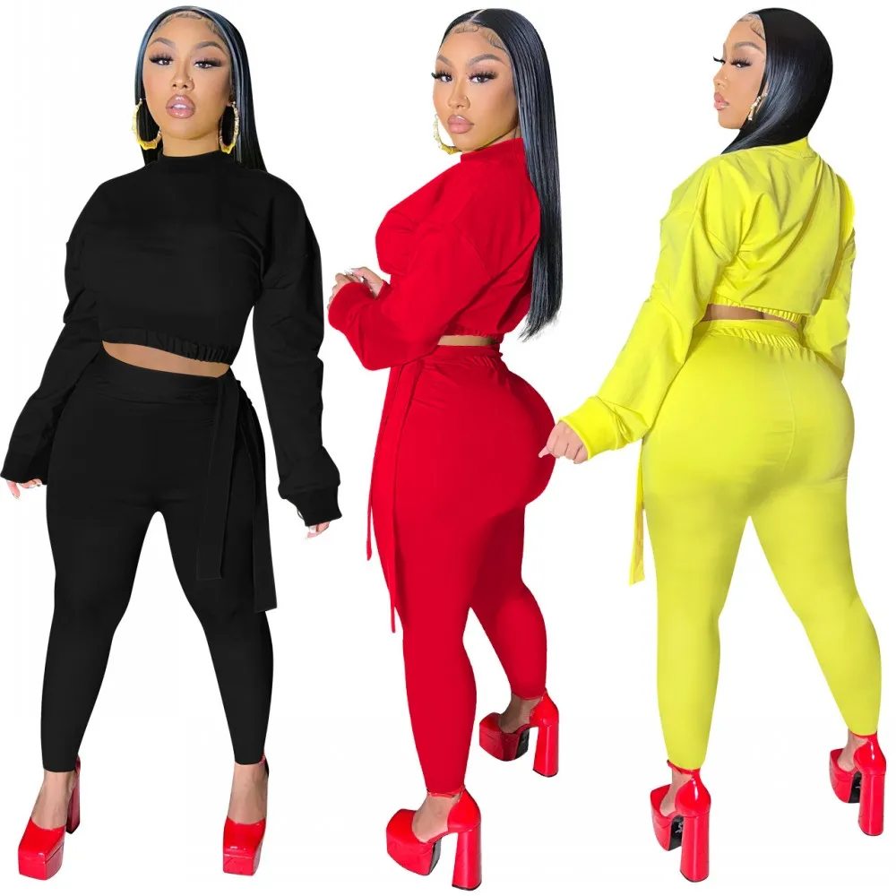 

2 Piece Set Fall Winter Jogging Suits For Women Crop Top And Pencil Pants Fashion Outfits Casual Solid Color Two-piece Sportwear