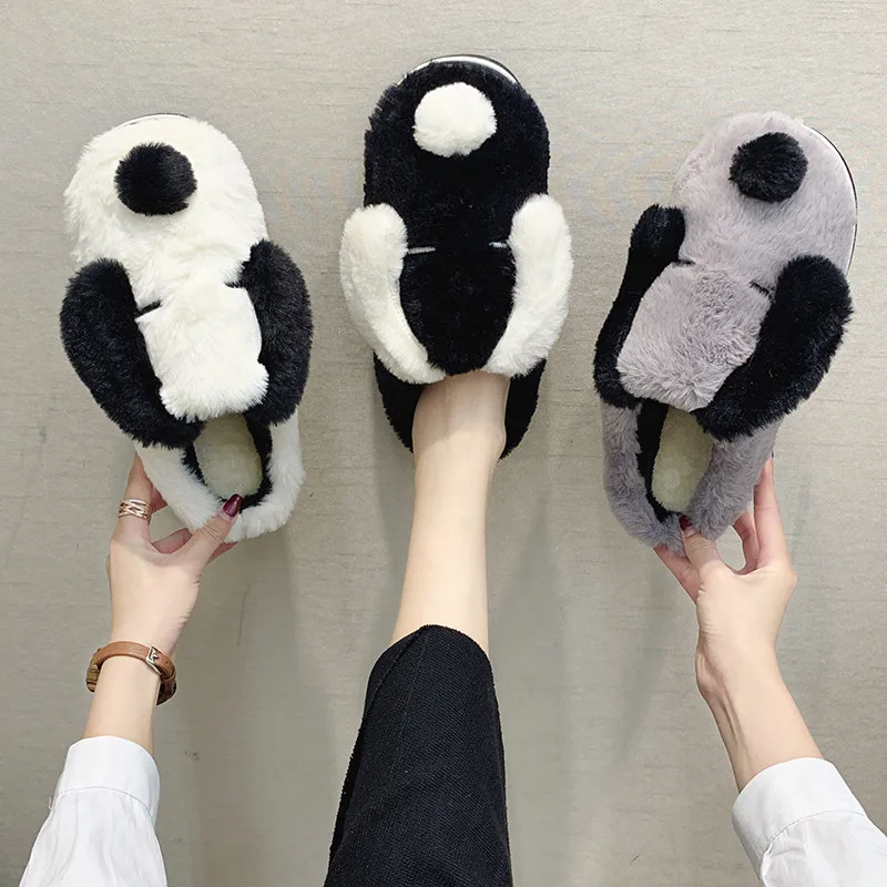 YMECHIC 2019 милые зимние женские тапочки из искусственного меха плюшевые домашние