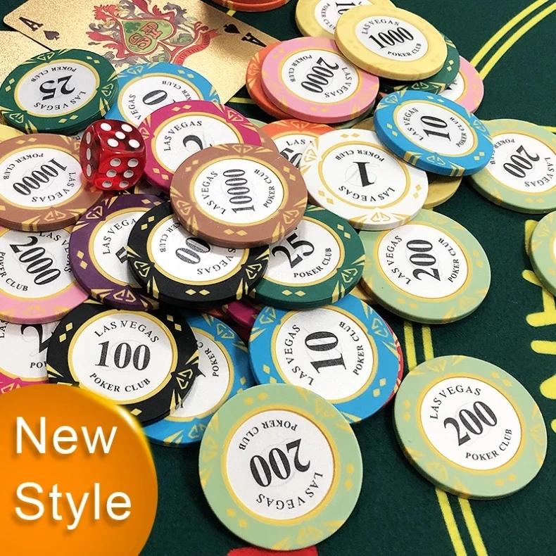 

10PCS/SET 14g Casino Baccarat Crown LAS VEGAS Design Clay Poker Chips Inner Metal with Trim Sticker token coin