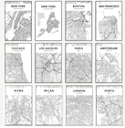 Черно-белая карта города мира, Лондон, Нью-Йорк, Париж, Милан, фрески, Скандинавская Современная Картина на холсте для гостиной