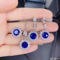 kjjeaxcmy fine jewelry 925 sterling silver inlaid natural sapphire noble pendant ring earring set support test chinese style