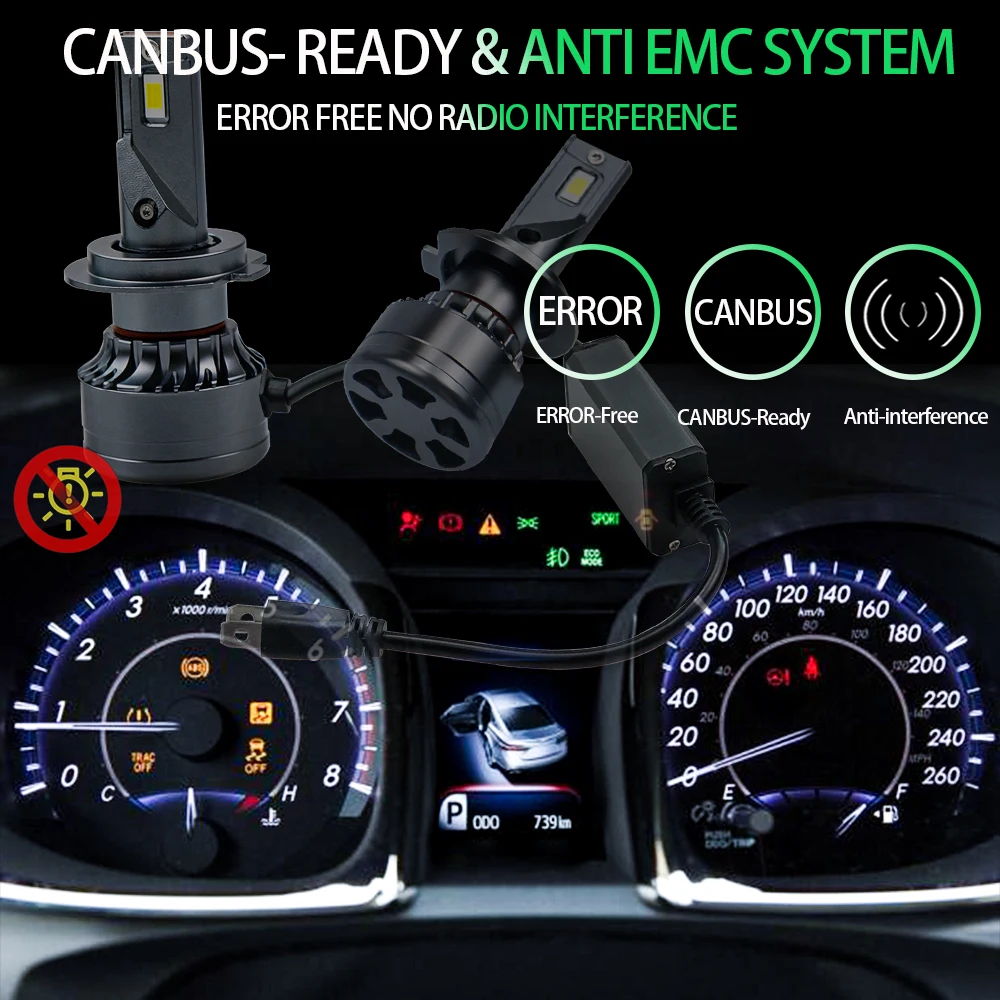 2 шт. H1 H4 H7 H11 H13 9005 HB3 9006 HB4 9012 автомобильные светодиоды Canbus без ошибки лампы фары CSP 3570 Чип 6000K 7200LM Авто Огни белый