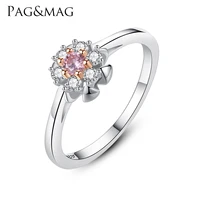 pag mag s925 sterling silver female ring inlaid with 3a zircon fashion sweet flower ring