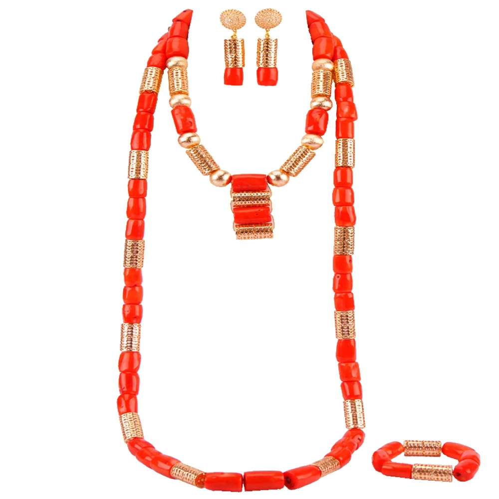 

Majalia Classic African Jewelry Set Orange Coral Nigeria Wedding African Bead Jewelry Set