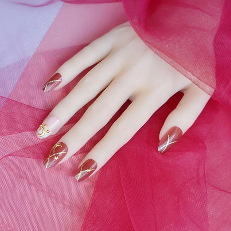 24Pcs/1Set Long Design French Fake Nail Art Tips With Gold Color Glitter Acrylic Full Cover False Nails Tool | Красота и здоровье